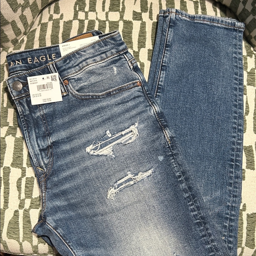 American Eagle Outfitters Men's Blue Ripped Skinny Jeans